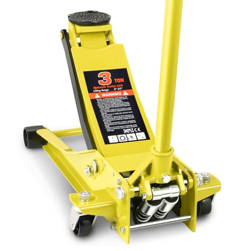 DNA Motoring Low Profile Hydraulic Trolley Service/Floor Jack, 3 Ton (6000 lbs) Capacity Heavy Duty Hydraulic Car Jack, Lifting Range 3"-20", Yellow, TOOLS-00475-YL - color: Yellow, style: 3 ton