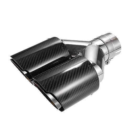 Car Dual Exhaust Tip Tail Pipe, 2.4 Inch Inlet 7.09 Inch Outlet 9.84 Inch Length Universal for Rear Muffler Tip Stainless Steel Carbon Fiber Pattern Black - color: Silver Tone