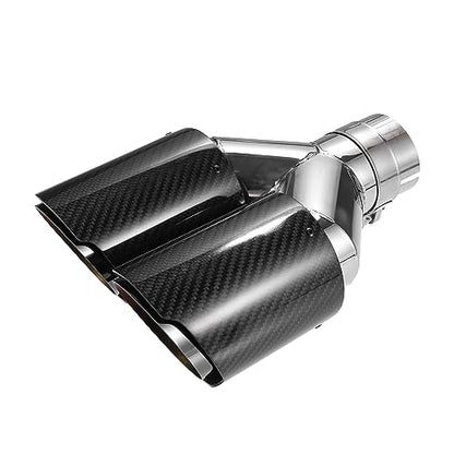 Car Dual Exhaust Tip Tail Pipe, 2.4 Inch Inlet 7.09 Inch Outlet 9.84 Inch Length Universal for Rear Muffler Tip Stainless Steel Carbon Fiber Pattern Black - color: Silver Tone