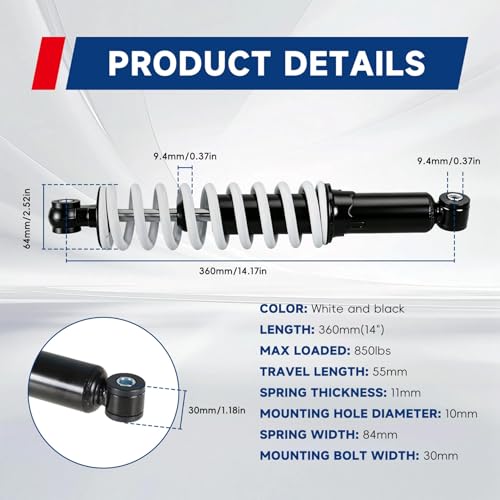 waltyotur 360mm 14 Rear Shock Absorber White Replacement for ATV Quad Buggy Pit Dirt Bike 110cc 125cc 150cc