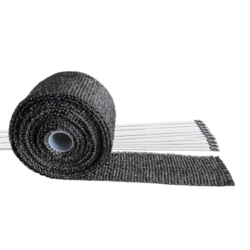 Exhaust Heat Wrap 2in x 16.5ft with 10 Stainless Locking Ties Black