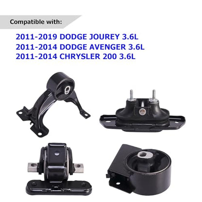 Engine Motor Mount & Trans Mount Compatible with 2011-2019 Dodge Journey 3.6L FWD 2011-2014 Dodge Avenger Chrysler 200 3.6L Replacement for 3274 3167 3256 3246 A5551 A5443 A5632 A5543 - size: Dodge Journey 3.6L 2011-2019