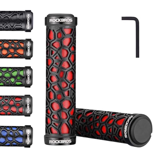 ROCKBROS Bike Handlebar Grips Double Lock-on Bike Grips Non-Slip Bicycle Handlebar Grips for MTB, BMX, Scooters, Folding Bikes 22.2mm - color: A1 - Red