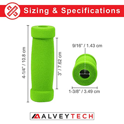 AlveyTech Handlebar Foam Grip Set - Replacement Hand Grips for Razor, Radio Flyer, Kids Kick Scooter, ATV, E-Bicycle, Electric Folding Scooters, Mountain Mini Bike Parts, fits Any 9/16" Bore Handle - color: Green
