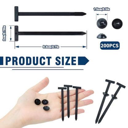 200 PCS Nylon Universal Cable Tie Buckle, Multi-Functional Black Zip Ties with Pin & Button, Snap-Fit Nylon Fastening Clip for Car Repairs,Home,Garden,Workshop