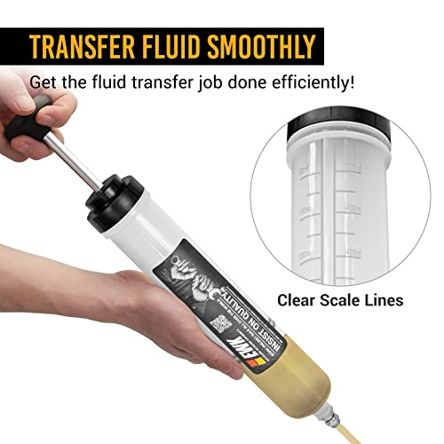 EWK 500cc Fluid Extractor Syringe with Hose, Manual Oil Suction Pump for Transmission, Differential, Power Steering, and Brake Fluid - size: 500 ML