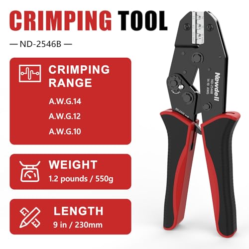 Newdeli Wire Crimping Tool for Solar Connectors - AWG 14 12 10 MC4 Crimping Tool Ratchet Wire Crimper for MC4 Connector Ratcheting Crimping Plier Crimp Tool - style: ND-2546B for solar connectors