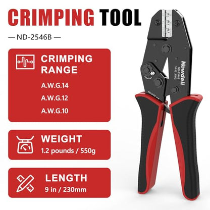 Newdeli Wire Crimping Tool for Solar Connectors - AWG 14 12 10 MC4 Crimping Tool Ratchet Wire Crimper for MC4 Connector Ratcheting Crimping Plier Crimp Tool - style: ND-2546B for solar connectors