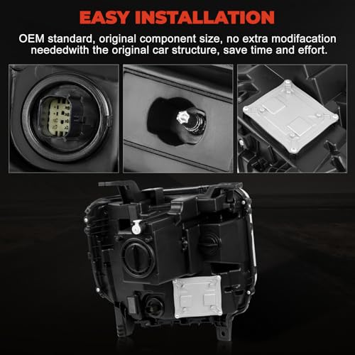 LH Xenon Headlight Assembly Compatible with GMC Sierra 1500 2016 2017 2018, HID Projector Headlamp with LED DRL & Chrome Housing - Replace GM2502453 84046790 84568272 (Left Driver Side, w/o D5S Bulb)