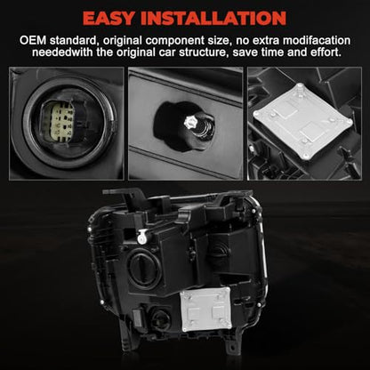 LH Xenon Headlight Assembly Compatible with GMC Sierra 1500 2016 2017 2018, HID Projector Headlamp with LED DRL & Chrome Housing - Replace GM2502453 84046790 84568272 (Left Driver Side, w/o D5S Bulb)