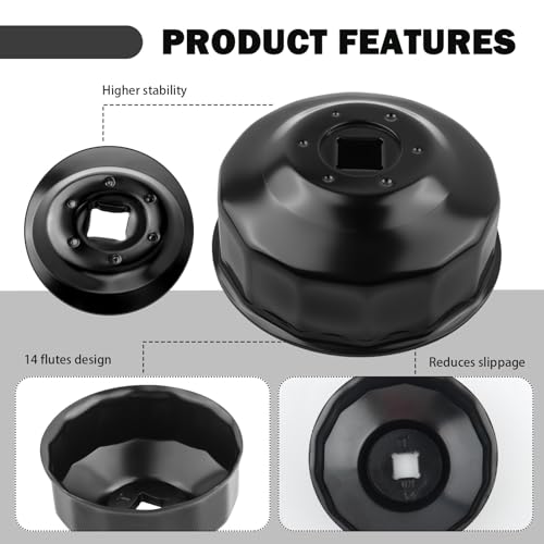 65mm Oil Filter Wrench Tool Replacement OEM 2540006/3084963,Heavy Duty Oil Filter Removal Tool Compatible with Polaris 2011-2017 RZR 4,14 Flutes Oils Filters Tools with 3/8" Drive Port