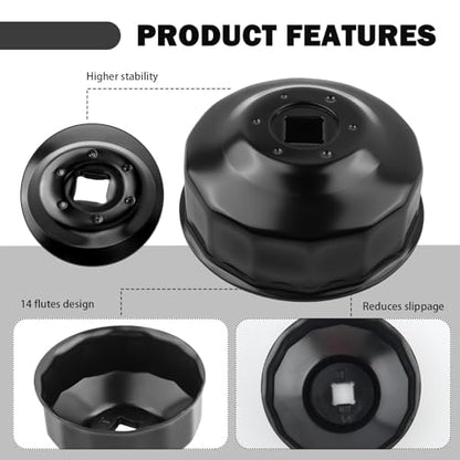 65mm Oil Filter Wrench Tool Replacement OEM 2540006/3084963,Heavy Duty Oil Filter Removal Tool Compatible with Polaris 2011-2017 RZR 4,14 Flutes Oils Filters Tools with 3/8" Drive Port