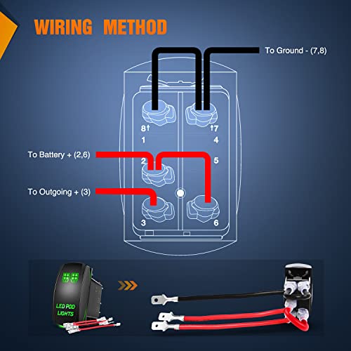 Nilight LED POD Lights Rocker Switch with Jumper Wires Set 5Pin Laser Green - color: Green, size: LED POD LIGHTS