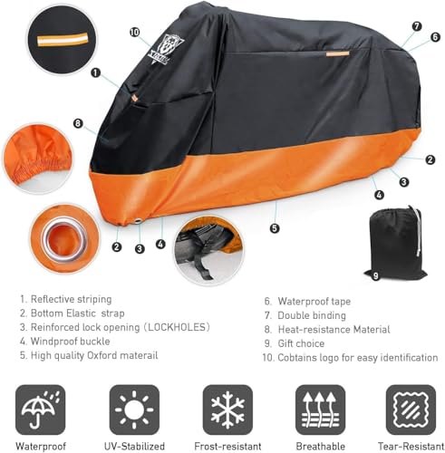 XYZCTEM Motorcycle Cover – All Season Waterproof Outdoor Protection - size: 96.5"