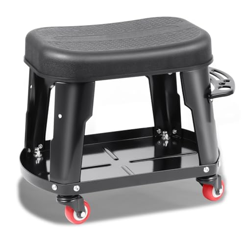 Auto Dynasty Mechanic Roller Stool, 300 LBS Capacity Rolling Creeper Garage Shop Seat with Tool Tray, Heavy Duty Mechanic Roll Repair Chair for Workshop Household Home Warehouse Office, Black - color: Black