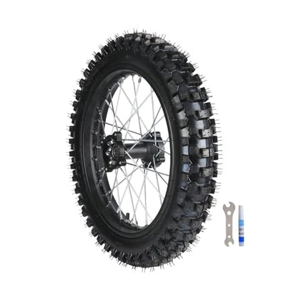 16" Rear Wheel Assembly – 90/100-16 Knobby Tire, 1.85x16 Rim, 15mm/12mm Bearings, Tube, for Pit Bike, Dirt Bike, Motocross, SSR, Taotao, Apollo Z20 Max, 125cc-250cc (Rear) - size: Rear