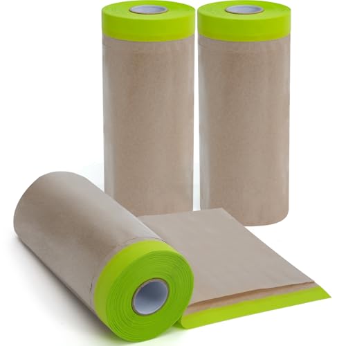 ADHES Pre-Taped Masking Paper for Painting 12in x 50ft x 3rolls - size: 12 inch x 50 feet