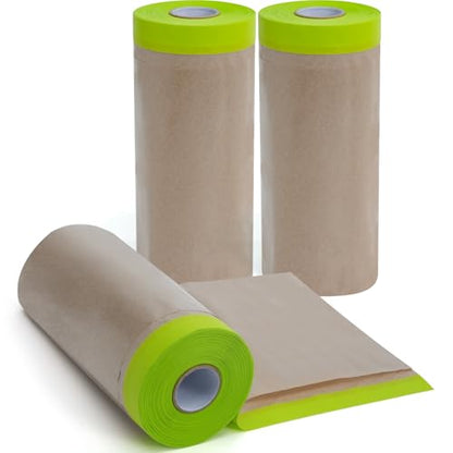 ADHES Pre-Taped Masking Paper for Painting 12in x 50ft x 3rolls - size: 12 inch x 50 feet