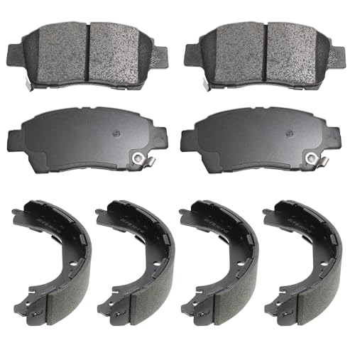 Front Rear Ceramic Brake Pads And Drum Shoe Kit Replacement For 2003-2004 Nissan Frontier 3.3L,2000-2004 for Nissan Xterra - style: UPD830+UPS631