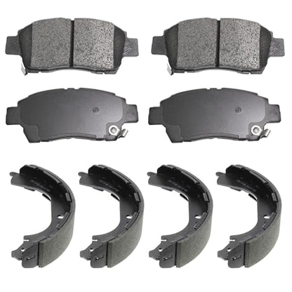 Front Rear Ceramic Brake Pads And Drum Shoe Kit Replacement For 2003-2004 Nissan Frontier 3.3L,2000-2004 for Nissan Xterra - style: UPD830+UPS631