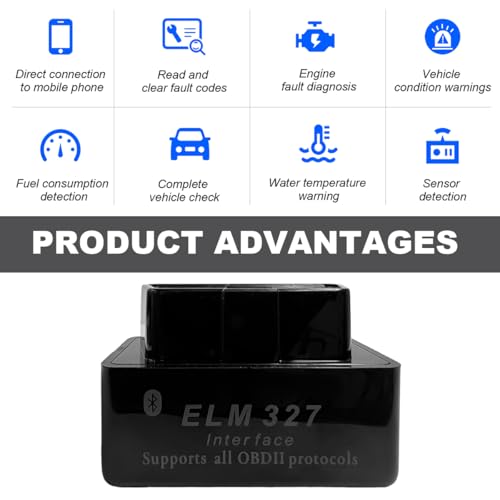 KVAEY 2 PCS OBDII Car Auto Diagnostic Scanner, ELM327 Automotive Bluetooth Scan Tool and Code Reader, Professional Car Bluetooth Engine Fault Code Reader, Universal Car Accessories (Black) - color: Black, size: 2 PCS