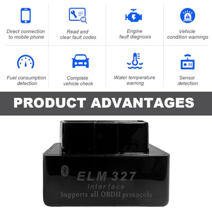KVAEY OBDII Car Auto Diagnostic Scanner, ELM327 Automotive Bluetooth Scan Tool and Code Reader, Professional Car Bluetooth Engine Fault Code Reader, Universal Car Accessories (Black) - color: Black, size: 1 PCS