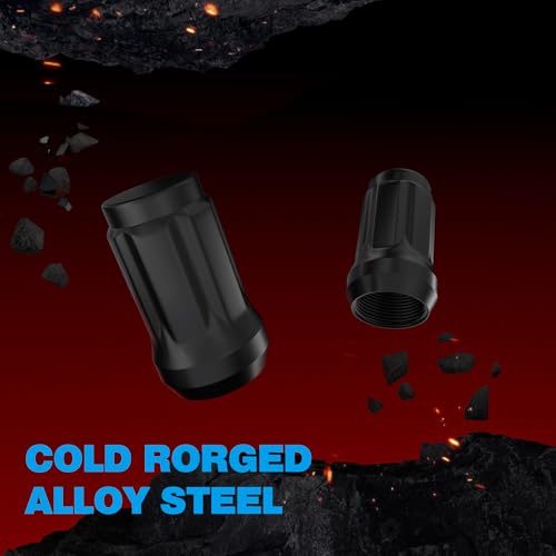 JiiinMiiin M12x1.5 20pcs Black 6 Spline Lug Nuts Sets with 1 Socket Key - color: Black, size: M12x1.5, style: 20pcs - 1.38"tall