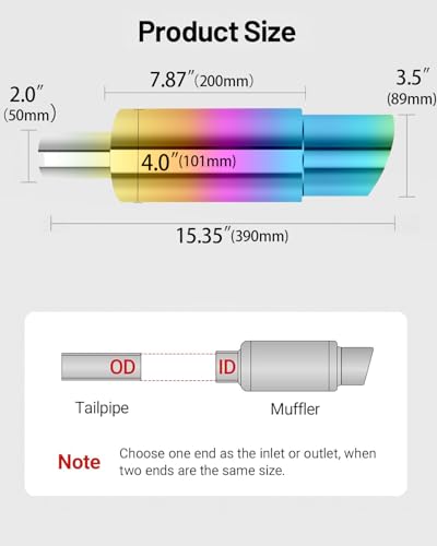 Universal 51mm Car Exhaust Mufflers 15" Length (Burnt, 2'' Inlet 3'' Outlet) - color: Multic, size: 2'' in 3.5'' out