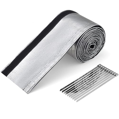 PAWBOSE Aluminized Heat Shield Sleeving 2.2" I.D. x 3FT Heat Shroud with 10 Pcs 9.8Inch Stainless Steel Zip Ties for Fuel Line Wire Protection - size: 2.2" I.D. x 3FT