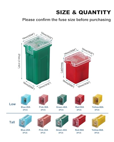30 PCS Box Shaped Car Fuses Kit (20A, 30A, 40A, 50A, 60A)