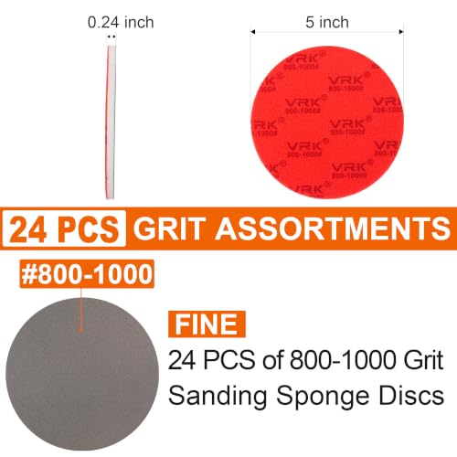 24 PCS 5 Inch Hook and Loop Sanding Sponge Discs Set 800-1000 Grit - size: 5 In 800-1000 Grit 24 PCS