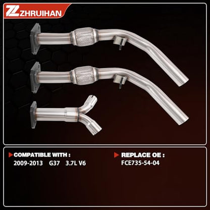 Exhaust | Stainless Steel Exhaust Direct Fit Y Pipe Compatible for - size: 2009-2013 G37 3.7L V6
