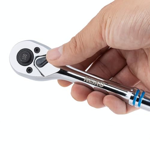 NEIKO 3/8 Inch Ratchet Wrench, 100-Tooth Reversible, 3.6 Degree Swing, Quick Release, 8" Long Handle, Silver Chrome Vanadium Steel - size: 3/8" Drive, style: Ratchet