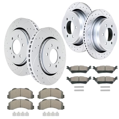 Acinoparts Front & Rear Drilled & Slotted Brake Rotors Ceramic Brake Pads - size: HMBK20402