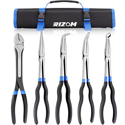 Rizom 5-Piece Long Needle Nose Pliers Set, 11'' Long Reach Bent Nose Pliers - size: 5PCS