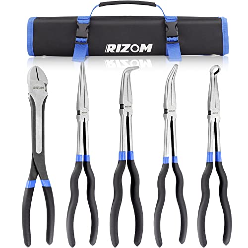 Rizom 5-Piece Long Needle Nose Pliers Set, 11'' Long Reach Bent Nose Pliers - size: 5PCS