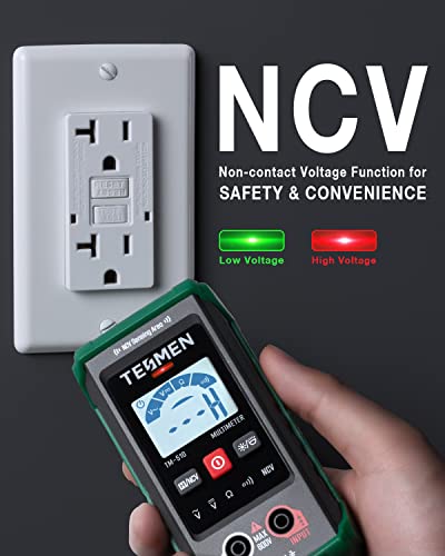 TM-510 Digital Multimeter, 4000 Counts, Smart Measurement, Auto-Ranging Voltmeter; Voltage Tester with Non-Contact Voltage Function, Measures AC/DC Voltage, Resistance, Continuity – Green - size: TM-510 Auto Multimeter