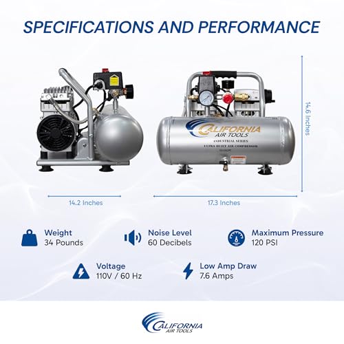 California Air Tools 2010ALFC 1.0 HP Ultra Quiet and Oil-Free Air Compressor, 2 Gallon Aluminum Tank, 60 dBA Noise Level, Industrial Series - style: Aluminum Tank w/Long Life Motor