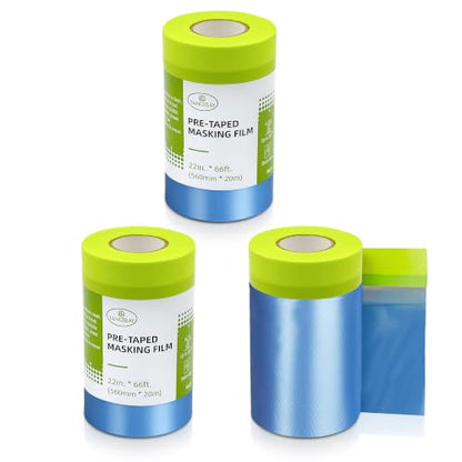 Tangibay Pre-Taped Masking Film for Painting, 22" x 66', 3 Rolls - size: 3 Rolls: 22"