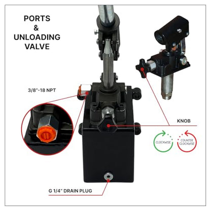 Single Acting Hydraulic Hand Pump with 3 QTs Tank - Manual Hydraulic Pump with Changeover Valve - 2.7 CID, 3600 PSI, 3/8" NPT Ports Piston Hand Pump - color: Single Acting, size: 2.7 CID 3 QTs tank
