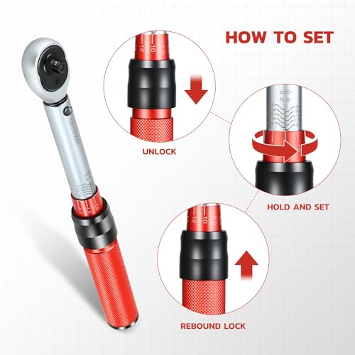 DNA MOTORING 1/4-Inch Drive Click Torque Wrench 20-200 IN.-LB / 2.26-22.6 N.M Torque Wrench For Repairs, Machinery Maintenance Assembly, Sliver/Red, TOOLS-00512 - style: 1/4-Inch200 FT.-LB