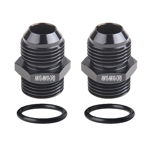 10AN Flare to 10AN ORB Fuel Pump Rail Adapter, Aluminum, Black, 2PCS - size: AN10-AN10