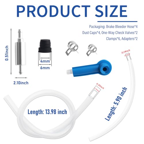 2 Set Brake Bleeder Hose One Way Check Valve with Adapters,Clamps