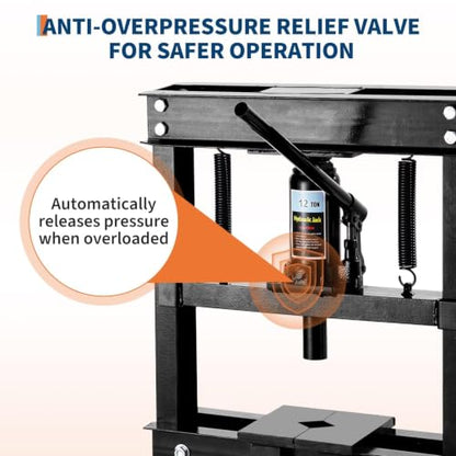 12T Hydraulic Press, Heavy-Duty h-Frame Garage Floor Hydraulic Shop Press - color: Black