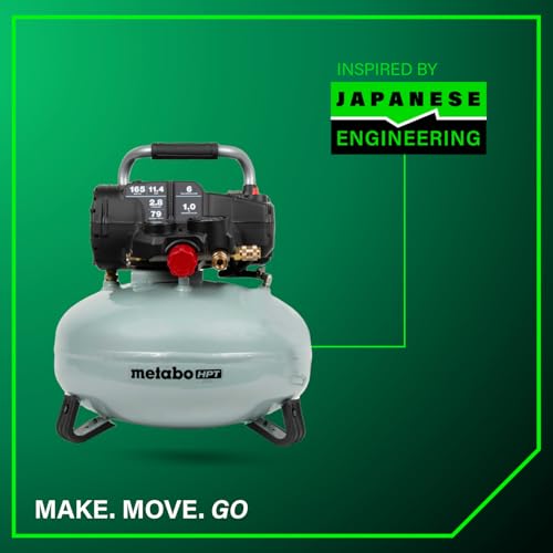 Metabo HPT Pancake Air Compressor, 6-Gallon 165PSI, Portable Air Compressor with 1.0 HP Oil-Free High Efficiency Motor, Lihghtweight, Quick Couplers for Fast Tool Changes, EC711S - style: 6-Gallon Pancake, 165 PSI