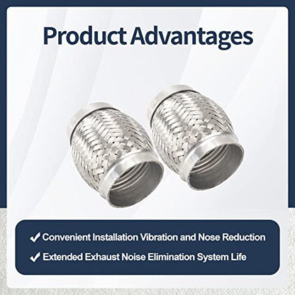 2PCS Exhaust Flex Pipe Stainless Steel Double Braid Long Heavy Duty 3''Inch x 4''Inch w/Ends 4'' inch Long - size: 3"x4"x4"