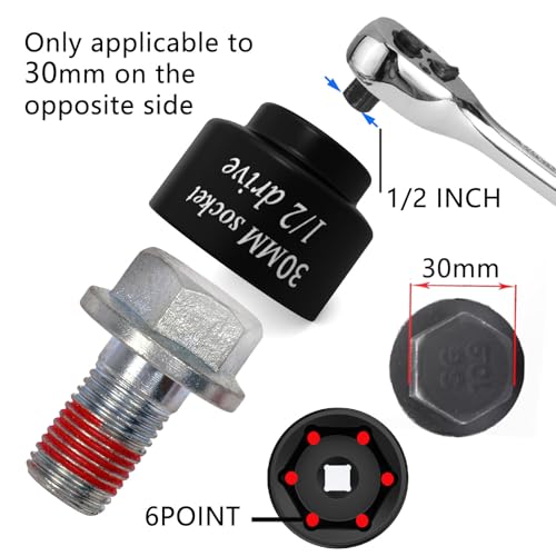 30mm Stubby Impact socket 1/2 drive 6 Point wrench tool, for pulley and semi brake caliper retaining bolts Toyota 3VZ oil cooler Camry LE 4 cylinder the spark plug nuts Lawn Mower blades bolts - color: Black, size: 30mm