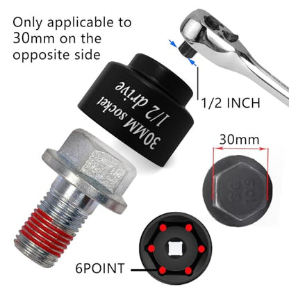 30mm Stubby Impact socket 1/2 drive 6 Point wrench tool, for pulley and semi brake caliper retaining bolts Toyota 3VZ oil cooler Camry LE 4 cylinder the spark plug nuts Lawn Mower blades bolts - color: Black, size: 30mm