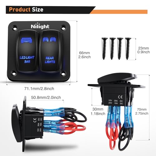 Nilight 2 Gang Rocker Switch Panel SPST On Off Toggle Laser Pattern Blue - color: Blue, size: 2 Gang