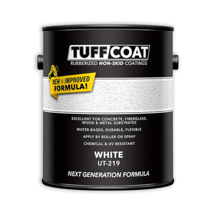 Tuff Coat Medium Texture Rubberized Non-Skid Deck Coating – Textured Non-Slip Safety Surface for Pool Decks, Docks, Boat Ramps, Patios, Walkways & High-Traffic Areas (UT-219 White 1-gallon) - color: White, size: 128 Fl Oz (Pack of 1)